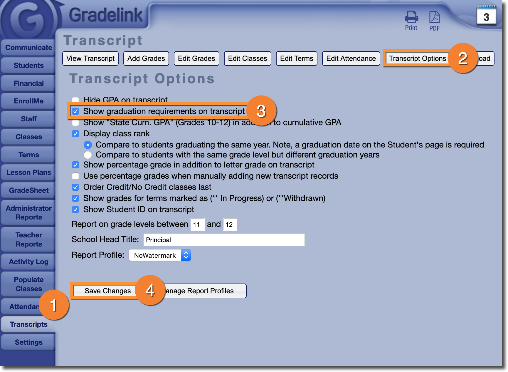 Graduation Requirements on the Transcript